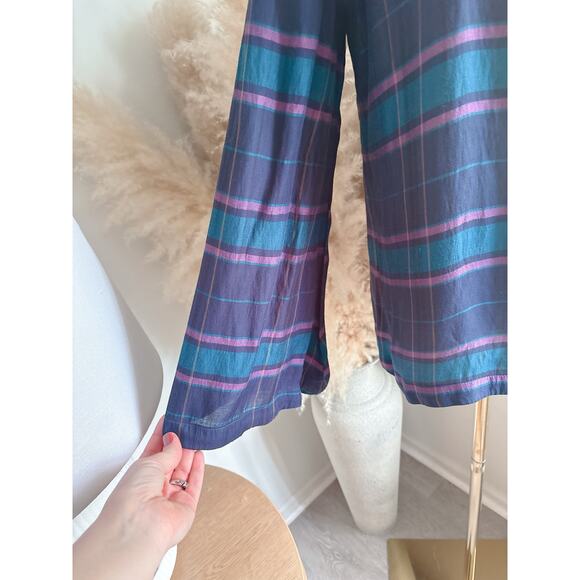 LOFT Blue Plaid Swing Top Size XS Flare Sleeve Cabincore - Picture 6 of 9